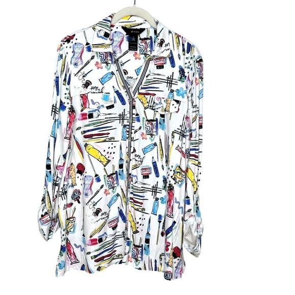 Ali Miles Button-Up Shirt Size Small Multi-Color Abstract Artsy Art Supplies - Picture 1 of 8